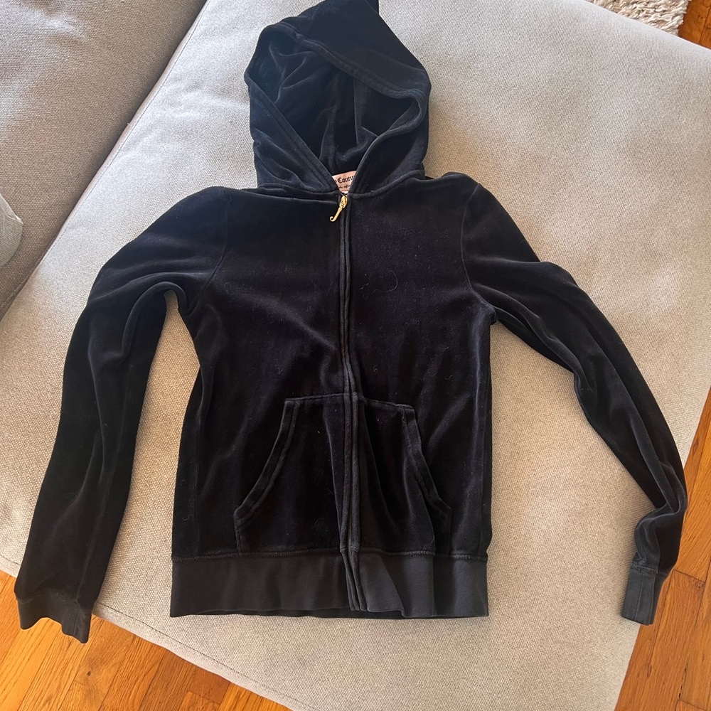 Juicy Couture Black Velour Zip-Up Hoodie